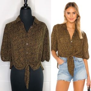 Free People Celia Animal Print Blouse In Brown